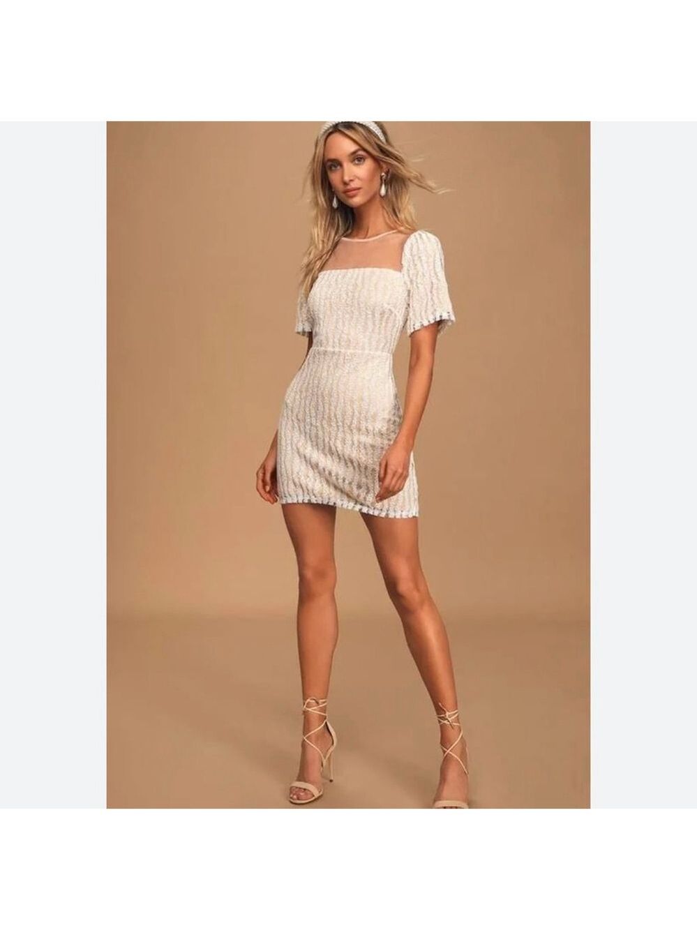 Lulus White Embroidered Mesh Mini Dress Short Sleeve